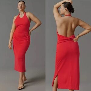 NWT Anthropologie Slinky Knit Halter Dress 2X Red Backless Cocktail Party Sheath